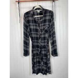 BLL NYC Women's Black Plaid Flannel Long Sleeve Button Front Shirt Dress Size M